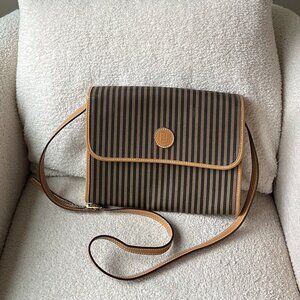 1980s Fendi Designer Crossbody Bag - Classic Stripes and Leather Accents